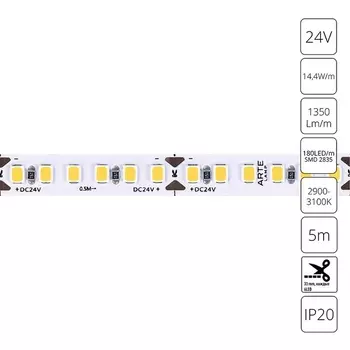 Светодиодная лента 2835 24V 14,4W/m 3000К 5м Arte Lamp Tape A2418008-01-3K