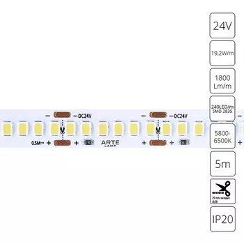 Светодиодная лента 2835 24V 19,2W/m 6000К 5м Arte Lamp Tape A2424010-03-6K
