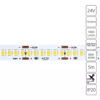 Светодиодная лента 2835 24V 19,2W/m 4000К 5м Arte Lamp Tape A2424010-02-4K