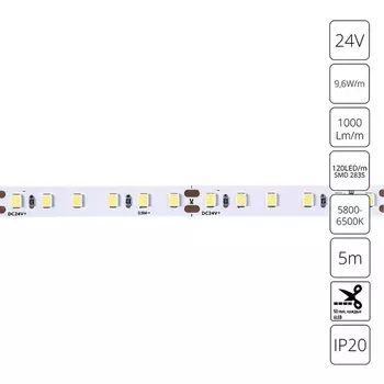 Светодиодная лента 2835 24V 9,6W/m 6000К 5м Arte Lamp Tape A2412008-03-6K