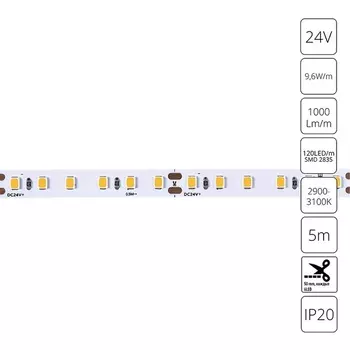 Светодиодная лента 2835 24V 9,6W/m 3000К 5м Arte Lamp Tape A2412008-01-3K