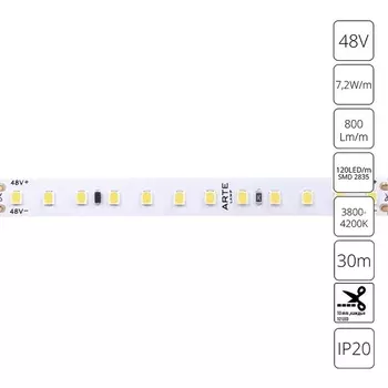 Светодиодная лента 2835 48V 7,2W/m 4000К 30м Arte Lamp Tape A4812010-04-4K