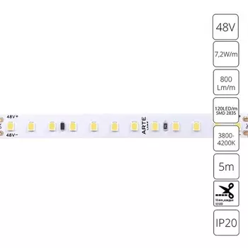 Светодиодная лента 2835 48V 7,2W/m 4000К 5м Arte Lamp Tape A4812010-02-4K