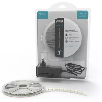 Светодиодная лента Gauss Basic BT043 LED 5050/60 12V 10W/m 700lm/m 4000K 10mm IP20 5m