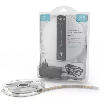 Светодиодная лента влагозащищенная Gauss Basic BT071 LED 2835/120 12V 12W/m 1200lm/m 4000K 8mm IP65 5m