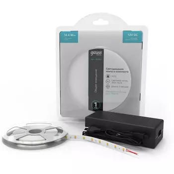 Светодиодная лента Gauss Basic BT087 LED 2835/240 12V 14,4W/m 1600lm/m 4000K 10mm IP20 5m