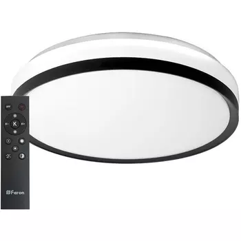 Светодиодный управляемый потолочный светильник с пультом Feron AL6240 48073 "Simple matte" тарелка 80W 3000К-6500K черный