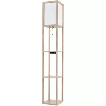 Торшер с полкой с беспроводной зарядкой Lumion Practic 8091/1F дерево/белый, дерево/текстиль Е27 1*60W 220V
