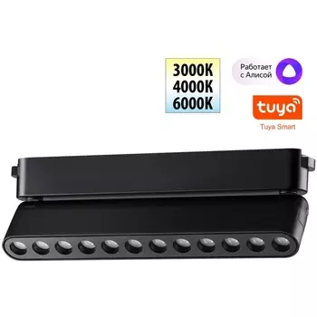 Трековый смарт-светильник для низковольтного шинопровода Novotech Easy 359465 черный с двумя режимами работы LED 12W 24V 3000-6000K (Умный дом, Алиса)