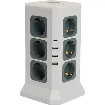 Удлинитель 12-и местный 1,5 метра с заземлением 3хUSB Type A+C Stekker Comfort 49991