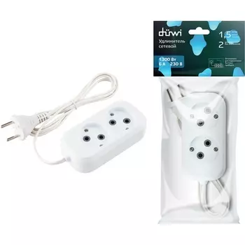 Удлинитель 2-х местный 1,5 метра без заземления duwi 28615 8 Duwi