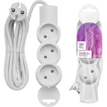 Удлинитель 3-х местный 3 метра без заземления duwi 32002 1 Duwi