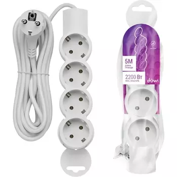 Удлинитель 4-х местный 5 метров с заземлением duwi 32013 7 Duwi