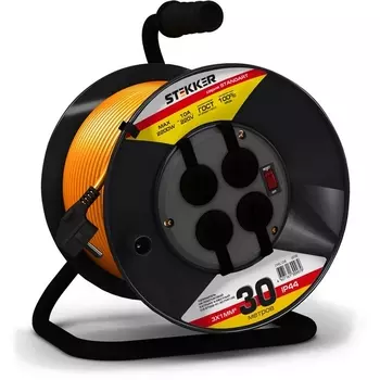 Удлинитель 4-х местный с заземлением 30 метров на пластиковой катушк Stekker Standart 39708