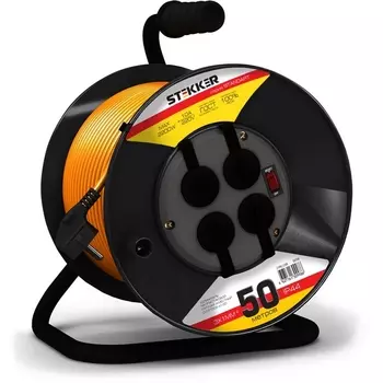 Удлинитель 4-х местный с заземлением 50 метров на пластиковой катушк Stekker Standart 39709