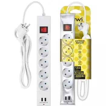 Удлинитель 5-и местный 1,5 метра с заземлением duwi 32590 1 Duwi