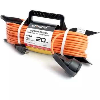 Удлинитель одноместный без заземления 20 метров на рамке Stekker Home 39491