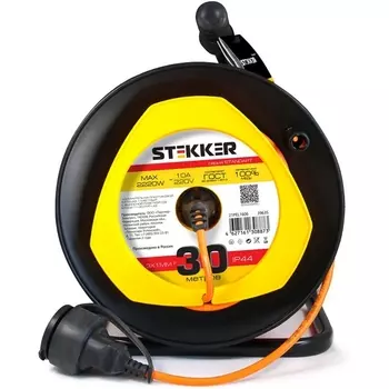 Удлинитель одноместный с заземлением 30 метров на пластиковой катушк Stekker Standart 39635