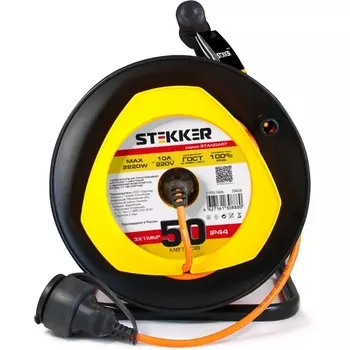 Удлинитель одноместный с заземлением 50 метров на пластиковой катушк Stekker Standart 39636