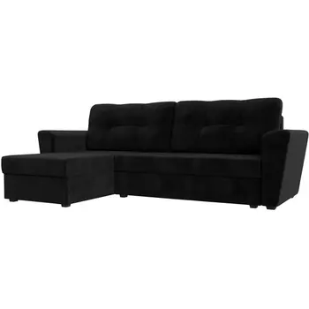 Угловой диван Амстердам лайт левый (велюр черный) Лига Диванов 112455L