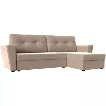 Угловой диван Амстердам лайт правый (велюр бежевый) Лига Диванов 112448