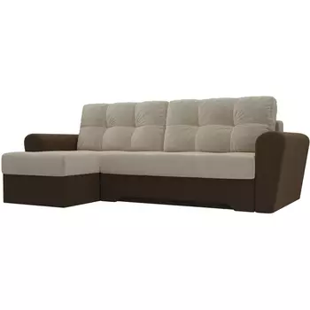 Угловой диван Амстердам левый (основа микровельвет бежевый, компаньон микровельвет коричневый) Лига Диванов 28223L