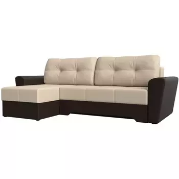 Угловой диван Амстердам левый угол (Экокожа/Бежевый,Коричневый) Лига Диванов 117831L