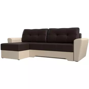 Угловой диван Амстердам левый угол (Экокожа/Бежевый,Коричневый) Лига Диванов 117833L