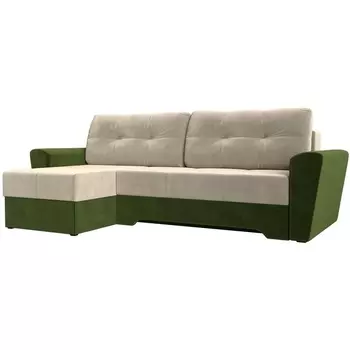 Угловой диван Амстердам левый угол (Микровельвет/Бежевый,Зеленый) Лига Диванов 117803L