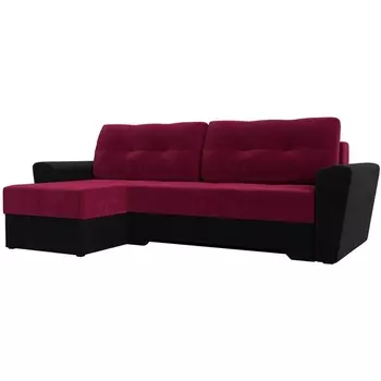 Угловой диван Амстердам левый угол (Микровельвет/Черный,Красный) Лига Диванов 117807L