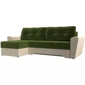 Угловой диван Амстердам левый угол (Микровельвет/Бежевый,Зеленый) Лига Диванов 117811L