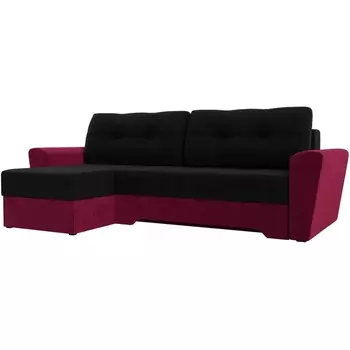 Угловой диван Амстердам левый угол (Микровельвет/Черный,Красный) Лига Диванов 117822L