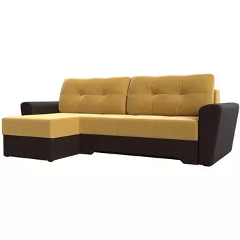 Угловой диван Амстердам левый угол (Микровельвет,Экокожа/Коричневый,Желтый) Лига Диванов 117809L
