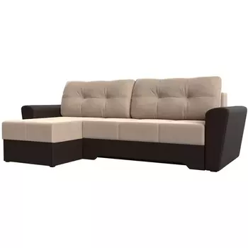 Угловой диван Амстердам левый угол (Велюр,Экокожа/Бежевый,Коричневый) Лига Диванов 117794L