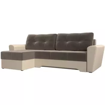 Угловой диван Амстердам левый угол (Велюр,Экокожа/Бежевый,Коричневый) Лига Диванов 117799L