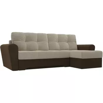 Угловой диван Амстердам правый (основа микровельвет бежевый, компаньон микровельвет коричневый) Лига Диванов 28223