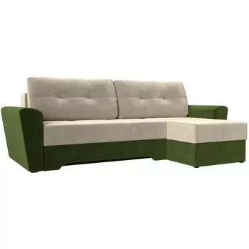 Угловой диван Амстердам правый угол (Микровельвет/Бежевый,Зеленый) Лига Диванов 117803