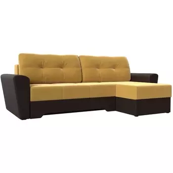 Угловой диван Амстердам правый угол (Микровельвет,Экокожа/Коричневый,Желтый) Лига Диванов 117809