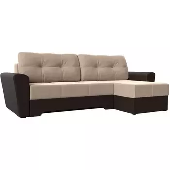 Угловой диван Амстердам правый угол (Велюр,Экокожа/Бежевый,Коричневый) Лига Диванов 117794