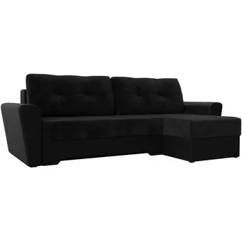 Угловой диван Амстердам правый угол (Велюр,Экокожа/Черный) Лига Диванов 117802