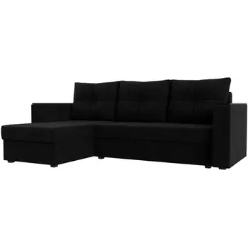 Угловой диван Атланта Лайт Б/С левый угол (Микровельвет/Черный) Лига Диванов 117049L