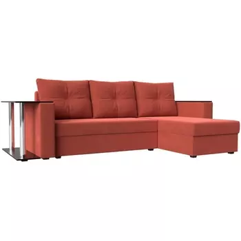 Угловой диван Атланта лайт правый (микровельвет коралловый) Лига Диванов 112504