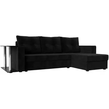 Угловой диван Атланта лайт правый (велюр черный) Лига Диванов 112499