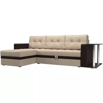 Угловой диван Атланта М левый (основа экокожа бежевая, компаньон экокожа коричневая) Лига Диванов 110824L