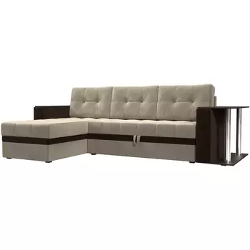 Угловой диван Атланта М левый (основа микровельвет бежевый, компаньон микровельвет коричневый) Лига Диванов 110801L