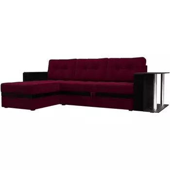 Угловой диван Атланта М левый (основа микровельвет бордовый, компаньон микровельвет черный) Лига Диванов 110815L