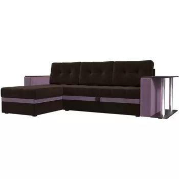 Угловой диван Атланта М левый (основа микровельвет коричневый, компаньон микровельвет сиреневый) Лига Диванов 110807L