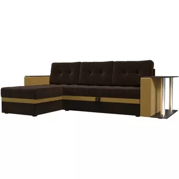 Угловой диван Атланта М левый (основа микровельвет коричневый, компаньон микровельвет желтый) Лига Диванов 110809L