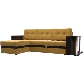 Угловой диван Атланта М левый (основа микровельвет желтый, компаньон микровельвет коричневый) Лига Диванов 110808L