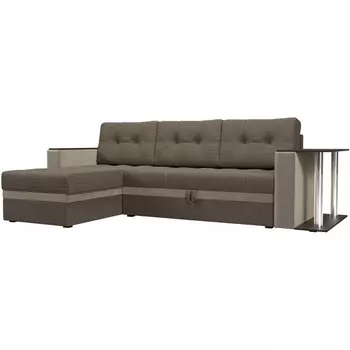 Угловой диван Атланта М левый (основа рогожка Корфу 03, компаньон микровельвет бежевый) Лига Диванов 110823L